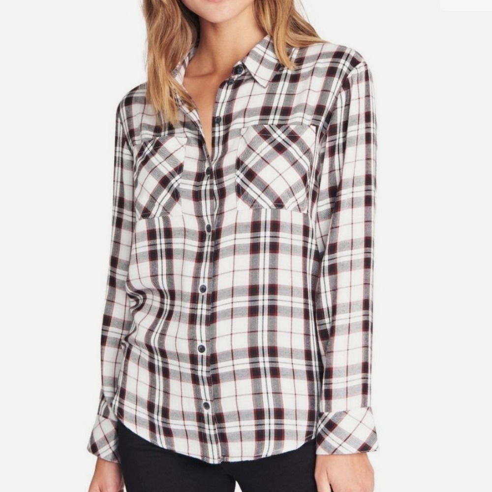 Sanctuary Plus Size Casual Boyfriend Plaid Button Down 2X Black White